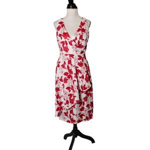 Banana Republic Floral Pencil Dress Size 4 Red & WhiteSurplice Neckline Spring